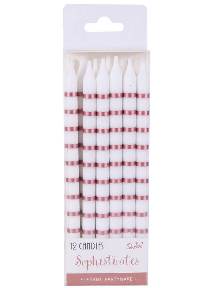 Image of Striped Pink and White 12cm Pack of 12 Candles