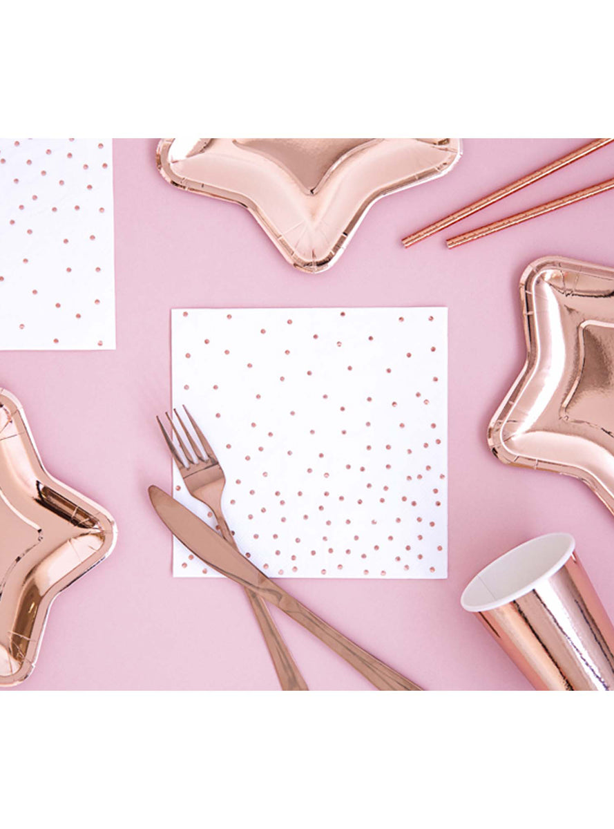 Rose Gold Dots 20 Pack Lunch Napkins - Lifestyle Image 1