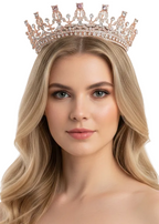 Image of Fancy Rose Gold Metal Rhinestone Queen Costume Crown - main image