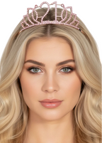 Rose Gold Rhinestone 21st Birthday Party Tiara - Main Image