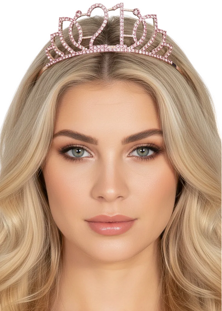 Rose Gold Rhinestone 21st Birthday Party Tiara - Main Image
