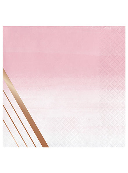 Rose Gold Striped 16 Pack Beverage Napkins – Main Image