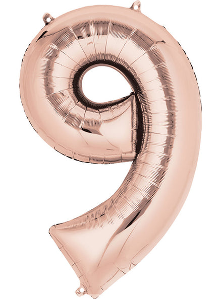 Rose Gold Supershape Number 9 Foil Balloon - Main Image