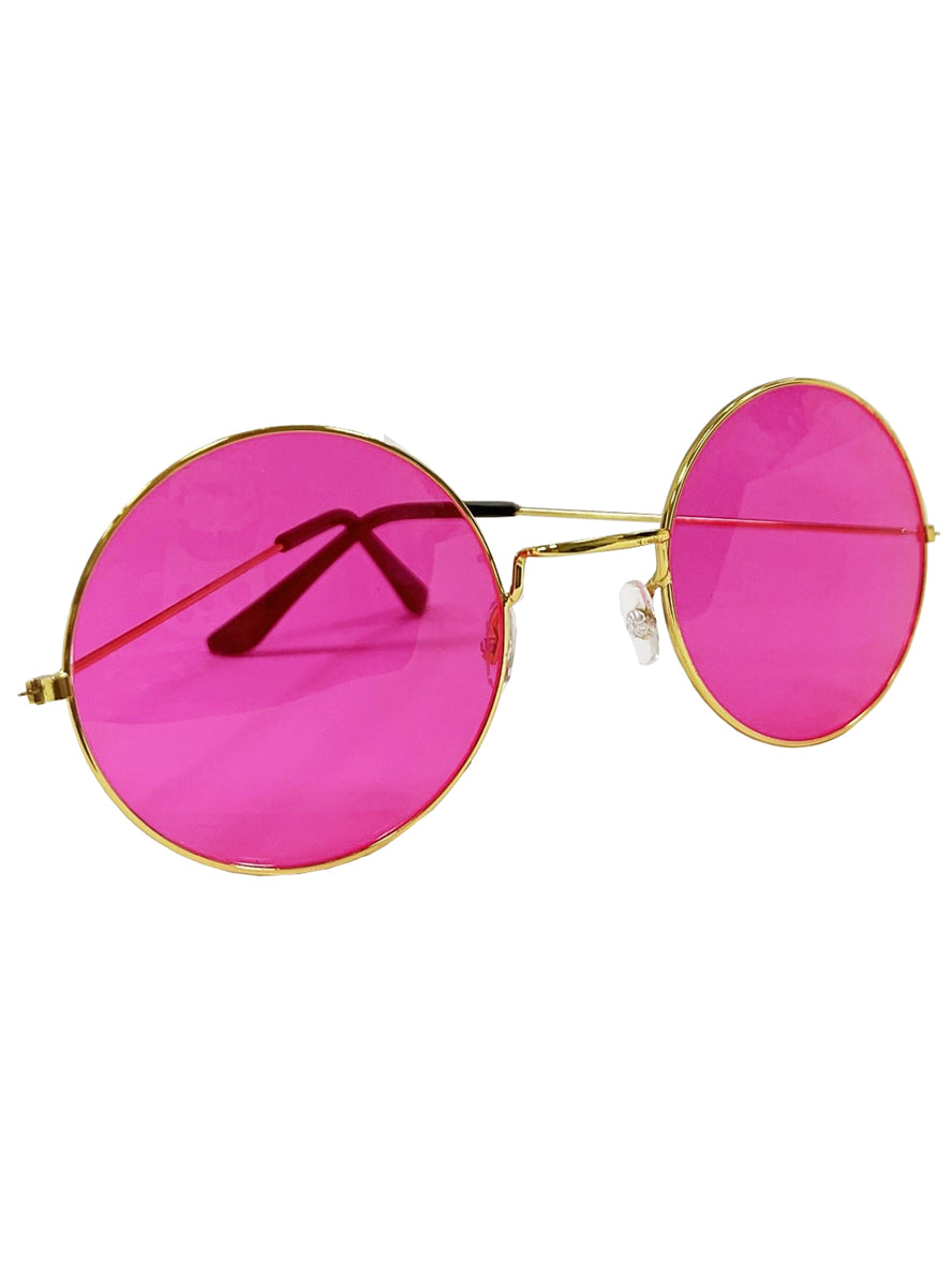 70s Retro Pink Large Round Hippie Costume Glasses 