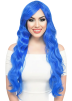 Womens Long Curly Royal Blue Costume Wig - Main Image