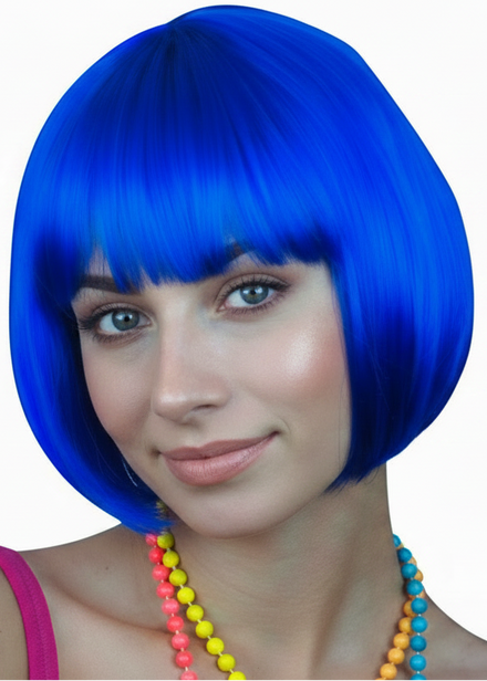 Womens Short Royal Blue Bob Costume Wig With Fringe - main image