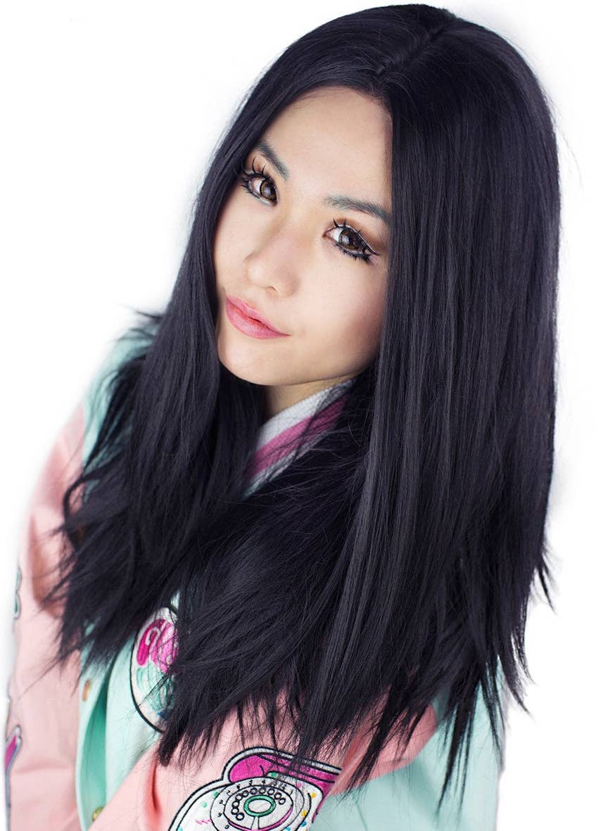 Women's Long 24" Heat Resistant Lace Front Deluxe Black Fashion Wig Alternate Front Image