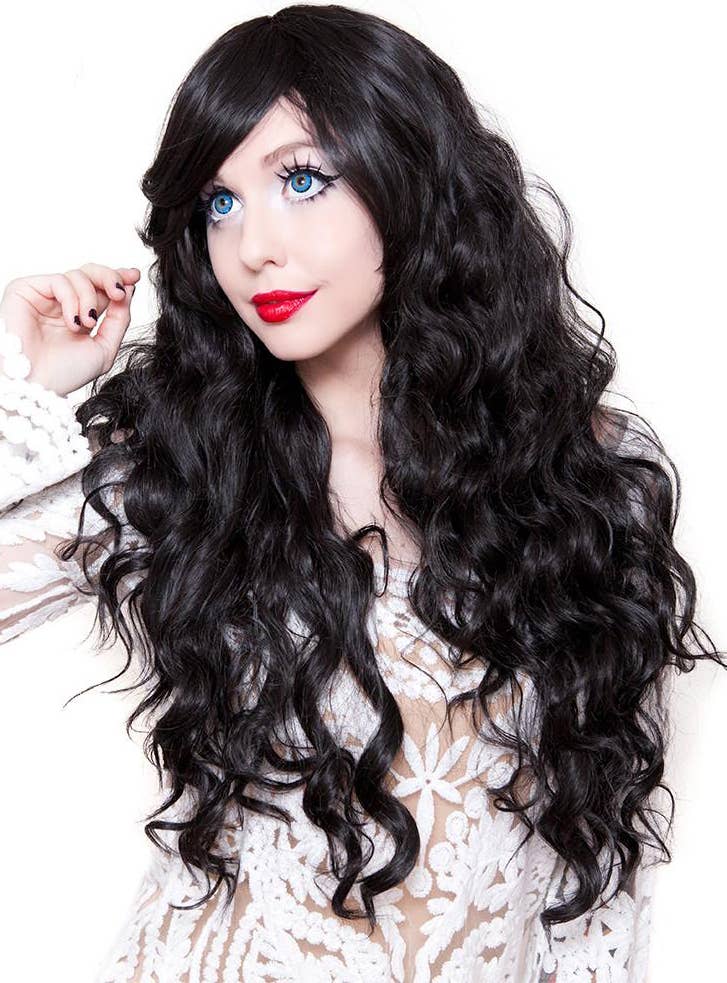 Long Classic Wavy Gypsy Kiss Black Deluxe Fashion Wig for Women Alternate Front Image 2
