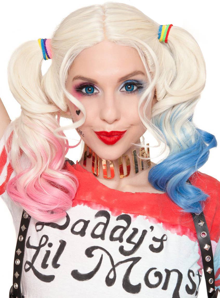 Women's Deluxe Harley Quinn Pink and Blue Cosplay Wig Main Image