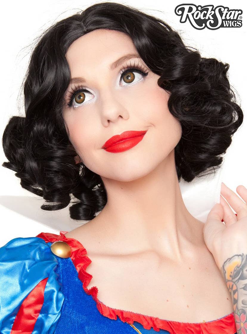 Deluxe Heat Resistant Women's Short Curly Black Snow White Character Costume Wig Main Image