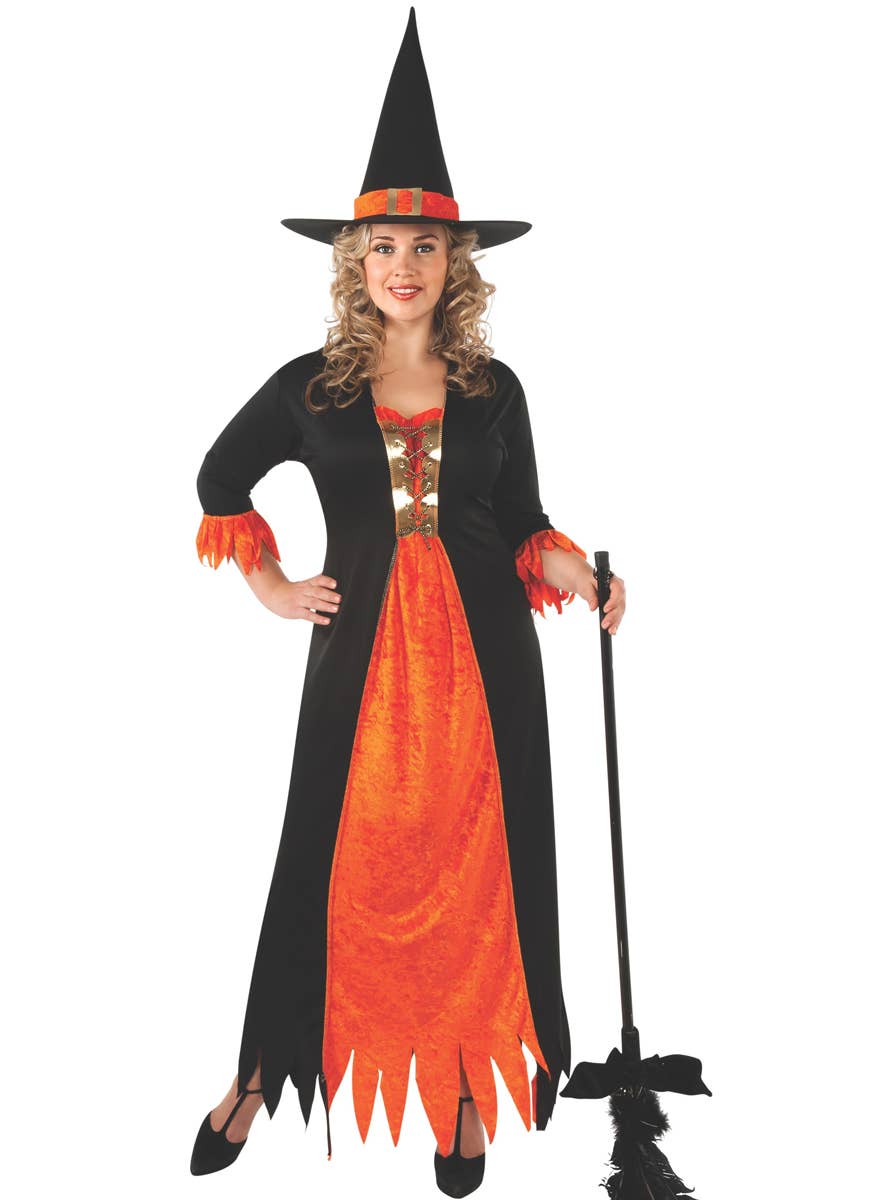 Plus Size Orange Witch Costume for Women - Main Image