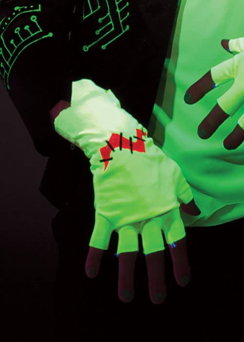 UV Reactive Green Franken Raver Costume Gloves - Main Image