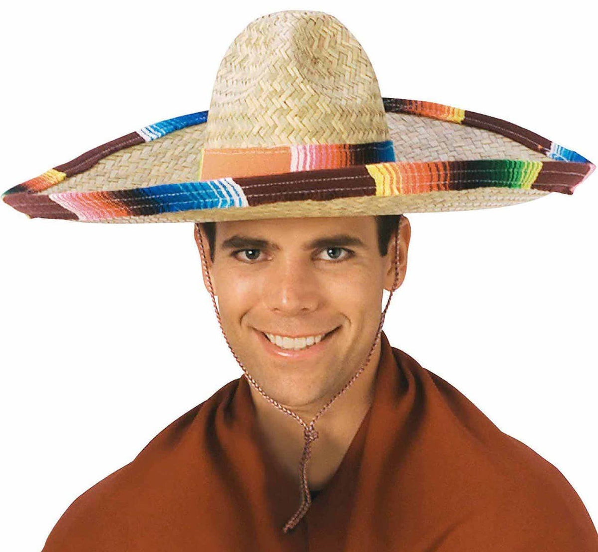 Adult's Woven Straw Sombrero Hat Costume Accessory With Coloured Band Close Up Image