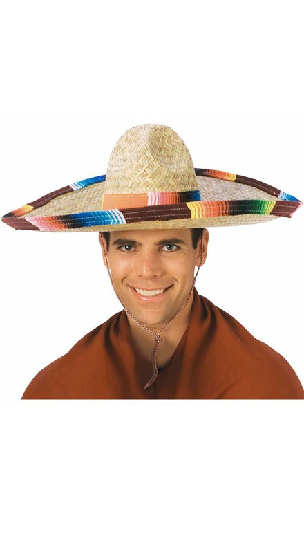Adult's Woven Straw Sombrero Hat Costume Accessory With Coloured Band Main Image