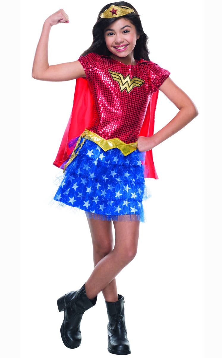 Sequinned Wonder Woman Tutu Costume for Girls - Main Image