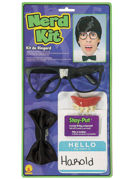 Deluxe Nerd Costume Accessory Kit with Glasses, Teeth, Bow Tie and Name Tag