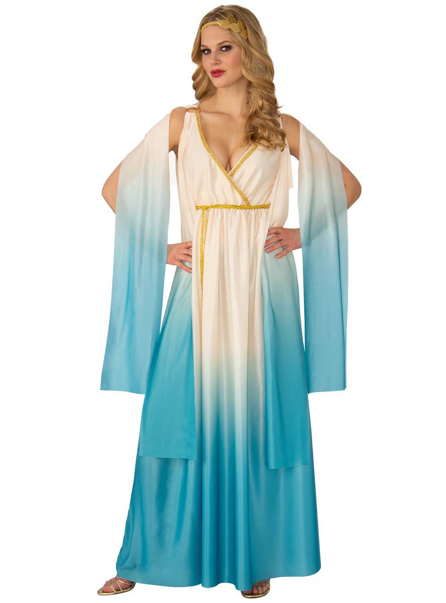 Blue and Cream Greek Goddess Athena Costume for Women