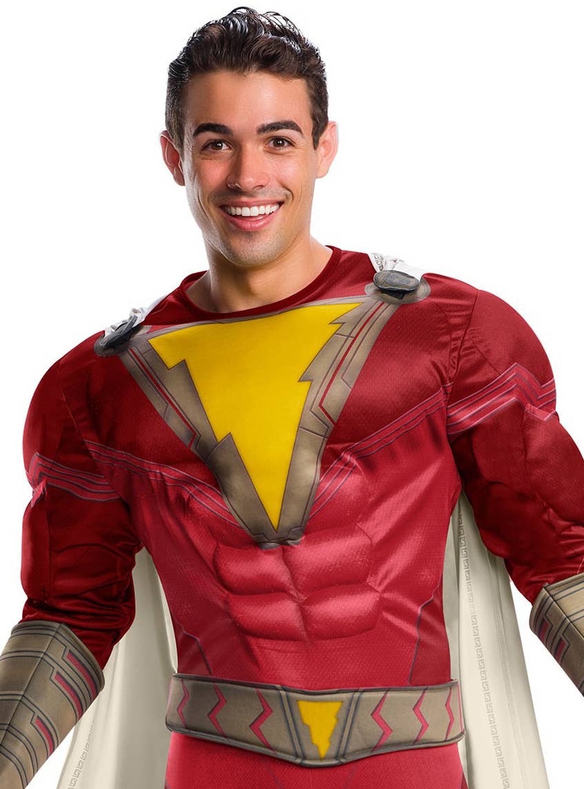 Men's Muscle Chest Superhero Shazam Fancy Dress Costume Close Image