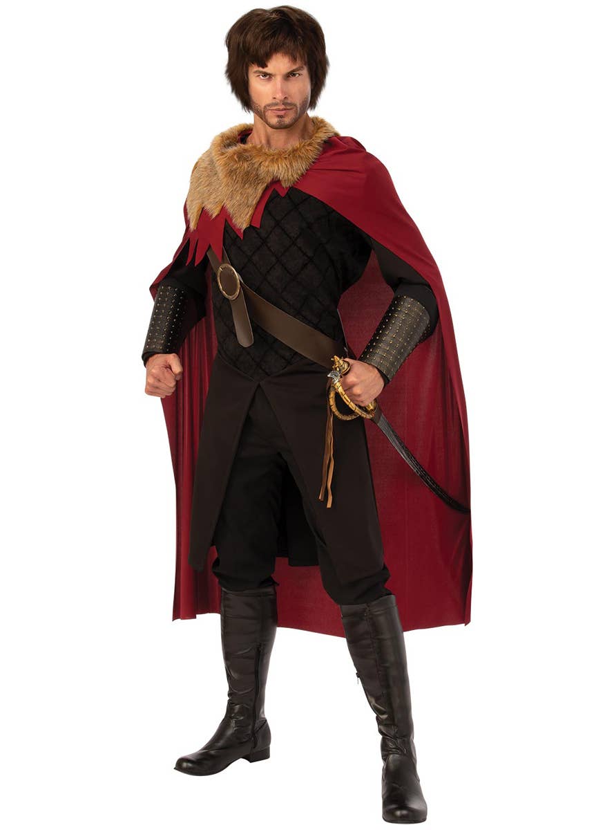 Black and Red Medieval King Fancy Dress Costume for Men