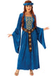 Blue Velvet Medieval Maiden Dress Up Costume with Gold Highlights