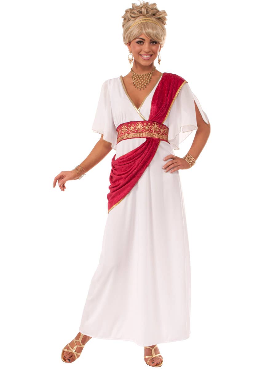 Red and White Roman Empress Wome's Deluxe Toga Costume - Main Image