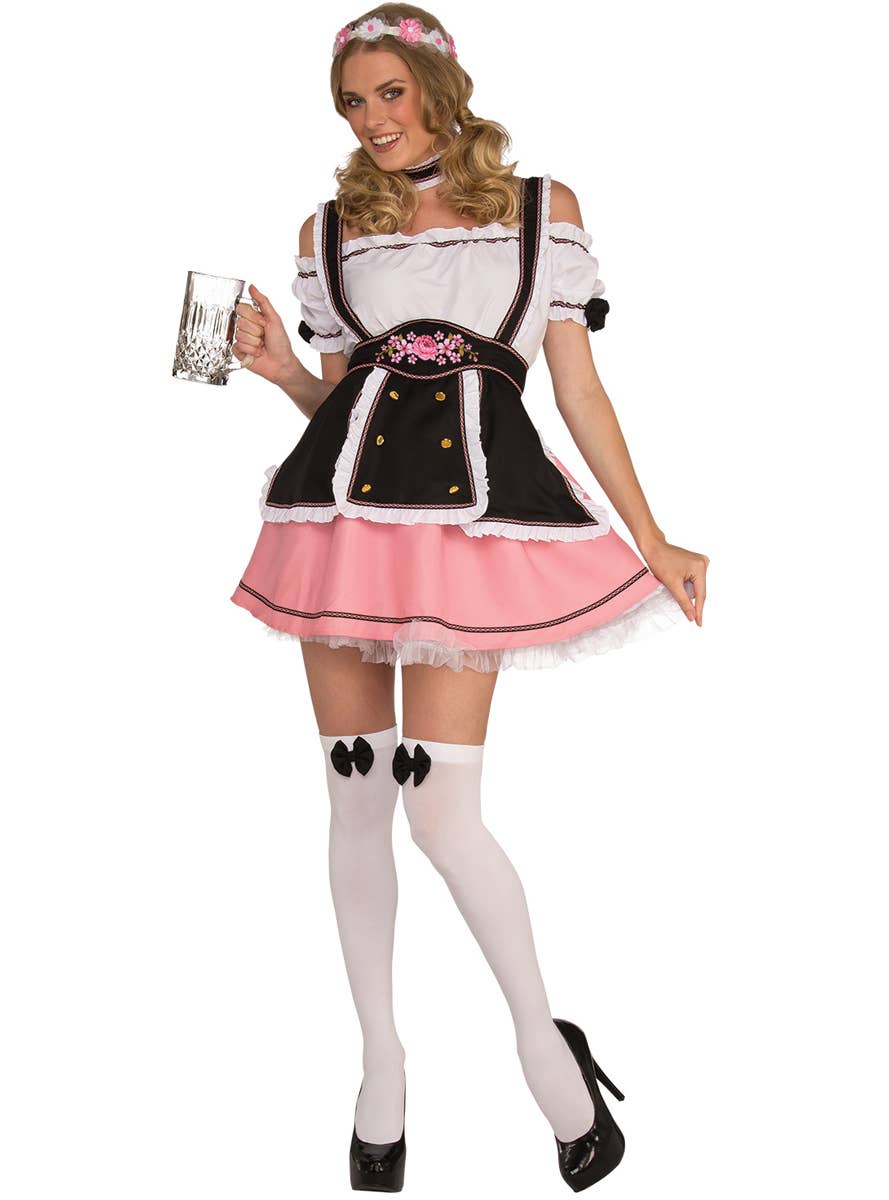 Women's Sexy Oktoberfest Fraulein Beer Babe Pink and black German Wench Costume Main Image