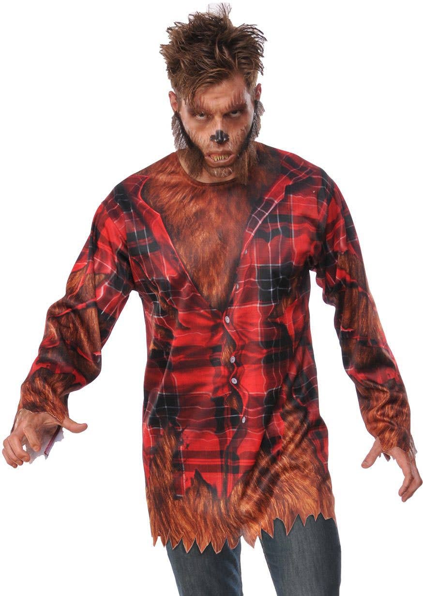 Torn Red Plaid Werewolf Costume Top Halloween Wolf Shirt for Men