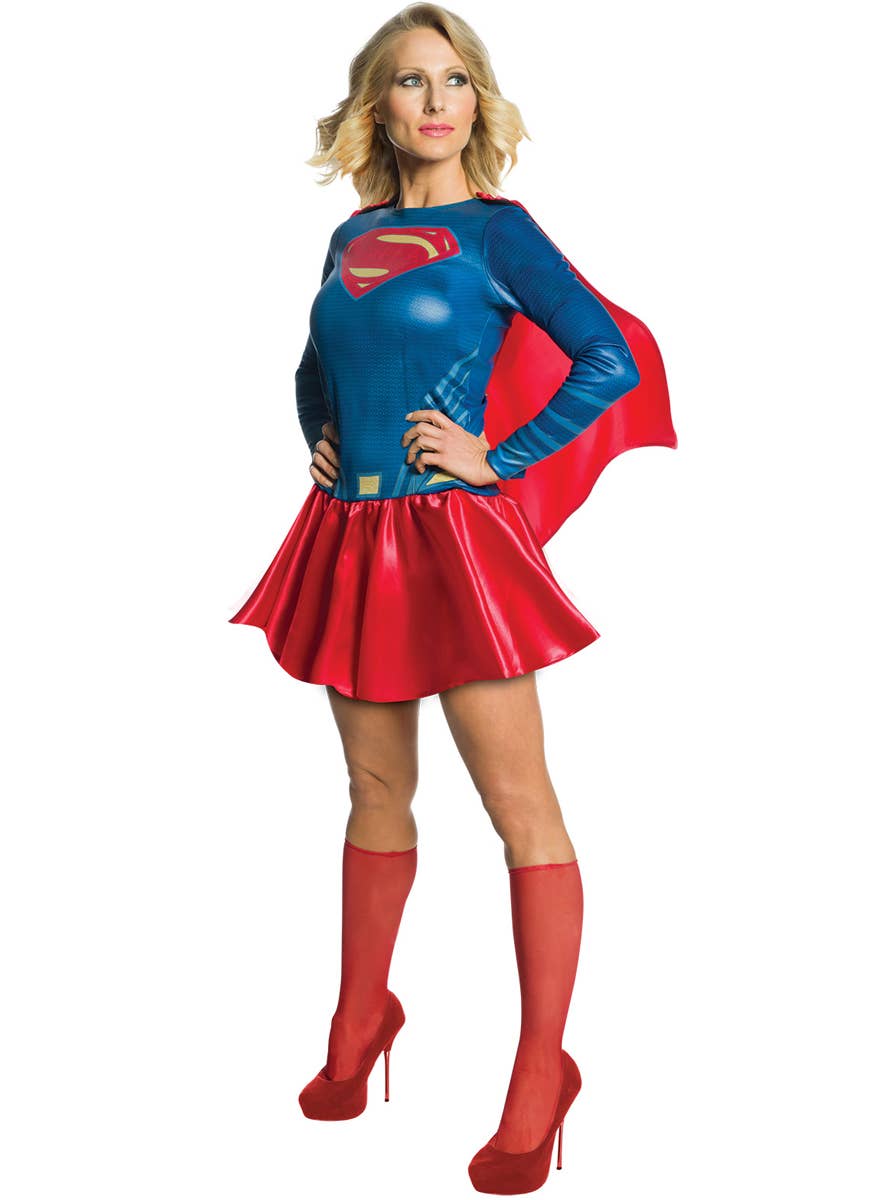 Women's Blue And Red Superman Supergirl Superhero Fancy Dress Costume Main Image