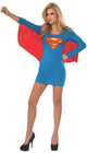 Women's Supergirl Sexy Blue Costume Dress With Logo And Red Satin Winged Cape Main Image