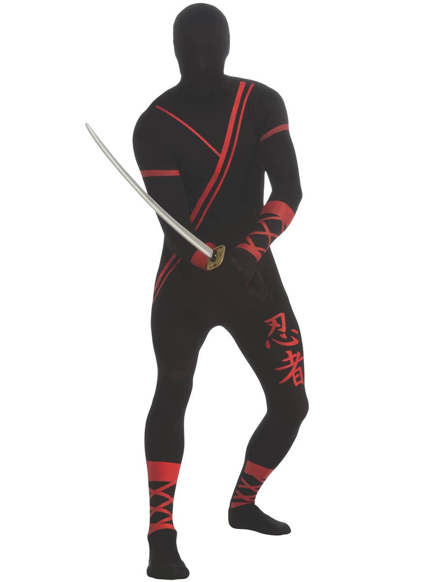 Men's Black and Red Ninja Second Skin Costume Jumpsuit - Main Image