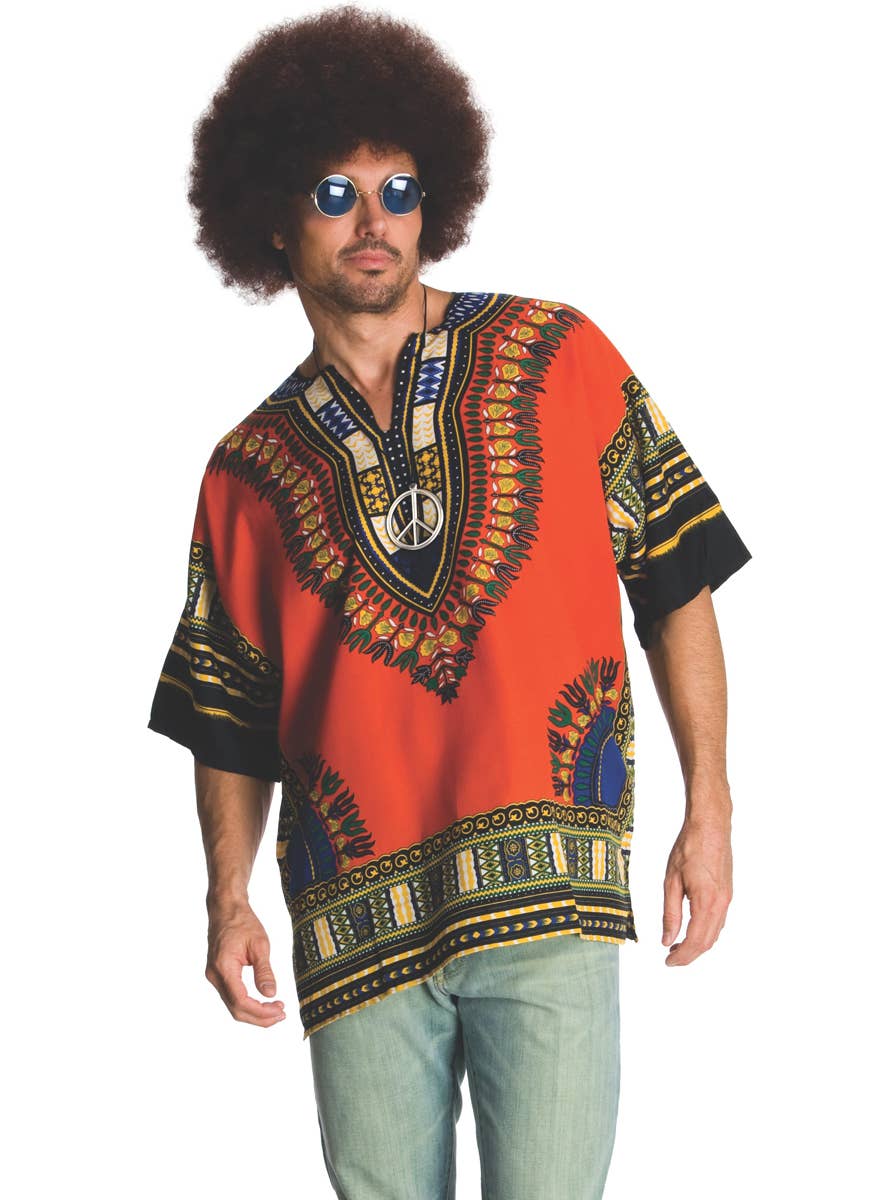 Men's Orange Rasta 60's 70's Groovy Hippie Costume Top Close Image