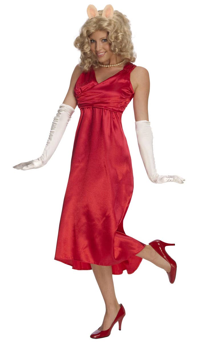 Miss Piggy Womens Red Dress Fancy Dress Costume 