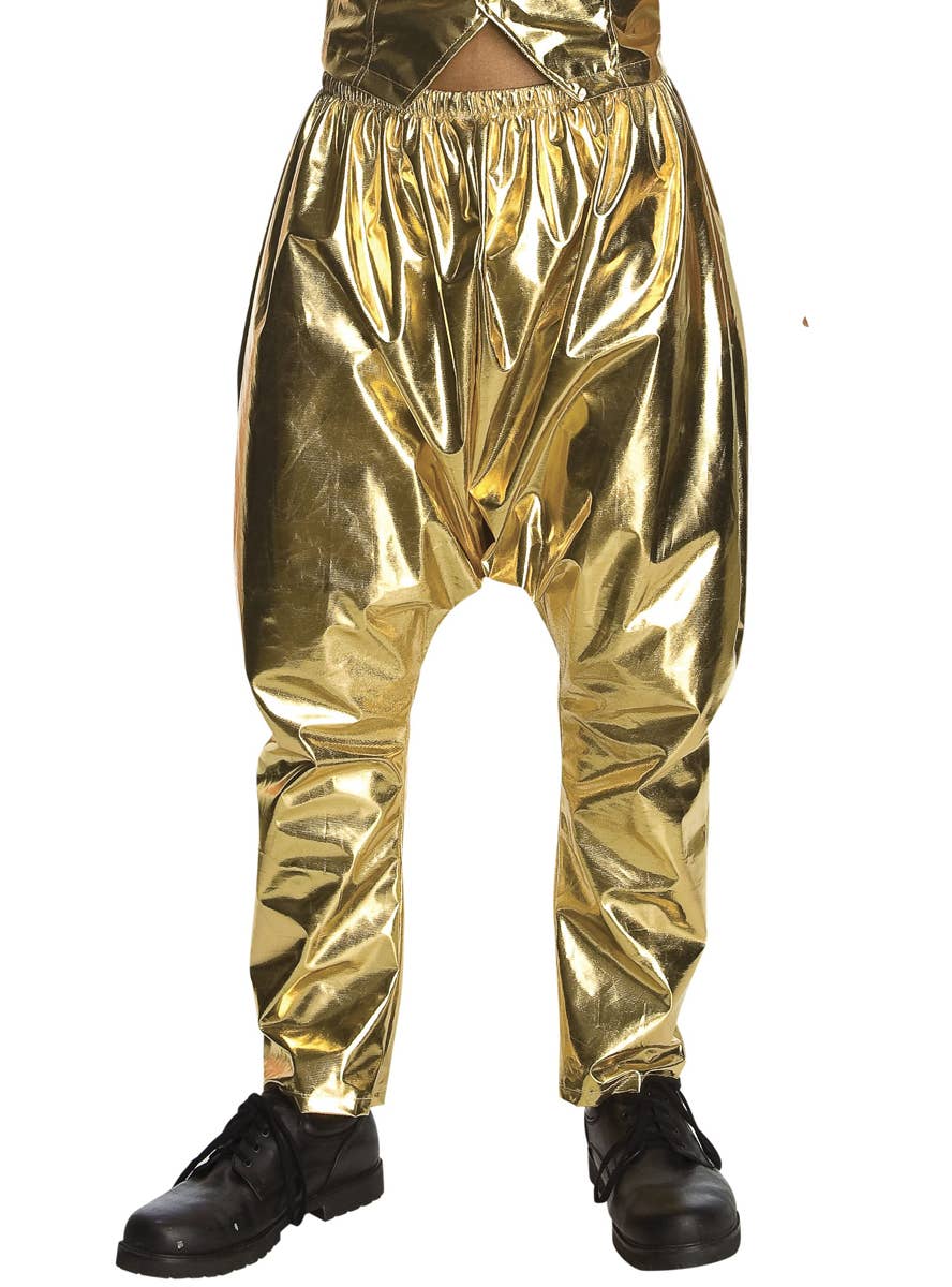 Mens Rapper Costume Pants | Metallic Gold Baggy 90s Costume Pants