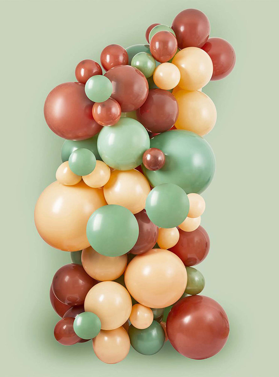 Sage Green, Nude and Brown 63 Piece Latex Balloon Arch Kit - Lifestyle Image
