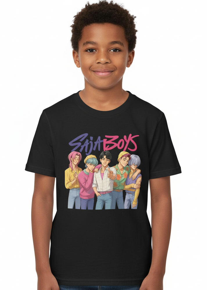 Kids Black T-Shirt with Saja Boys Group KPop Print Main Image