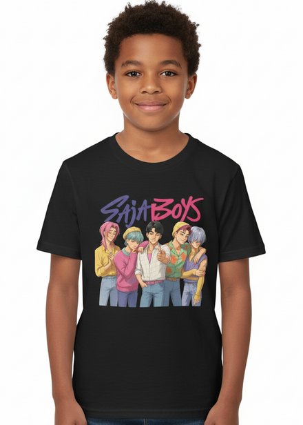 Kids Black T-Shirt with Saja Boys Group KPop Print Main Image