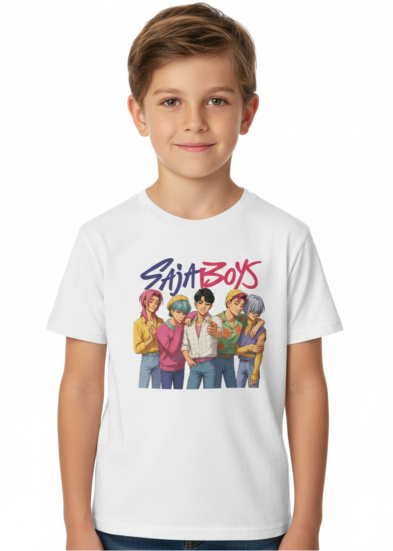 Kids White T-Shirt with Saja Boys Group KPop Print Main Image