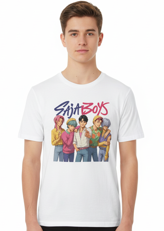 Teens White T-Shirt with Saja Boys Group KPop Print Main Image
