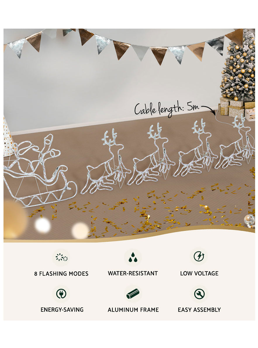Santa and Reindeer with Sleigh Christmas Rope Light Decoration - Information Image 1