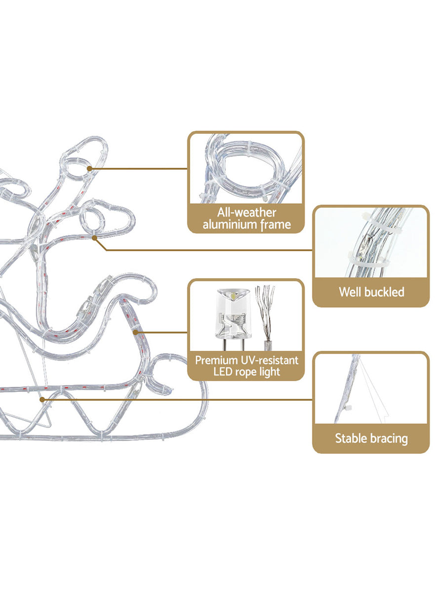 Santa and Reindeer with Sleigh Christmas Rope Light Decoration - Information Image 3