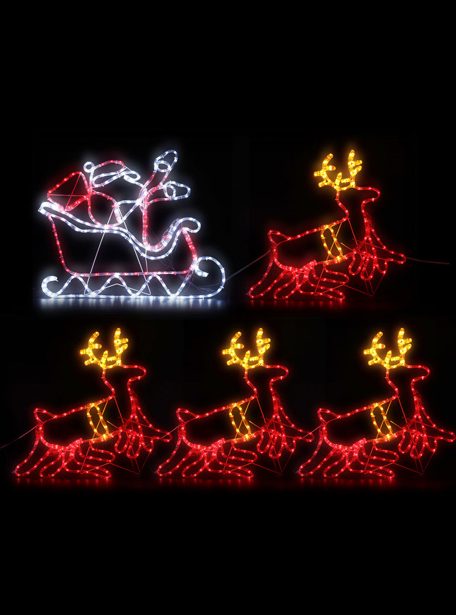 Santa and Reindeer with Sleigh Christmas Rope Light Decoration - Main Image