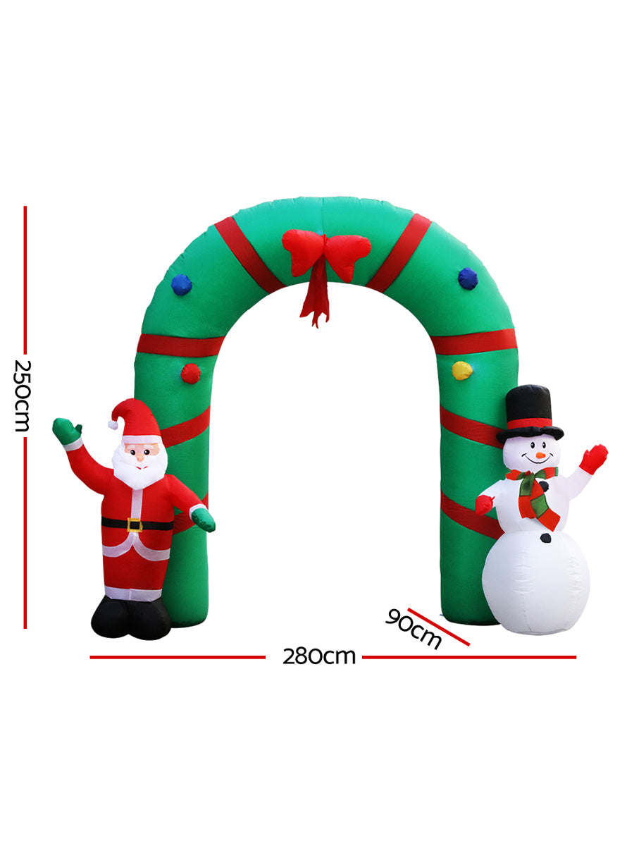 Santa and Snowman Inflatable Archway Christmas Decoration - Dimensions Image