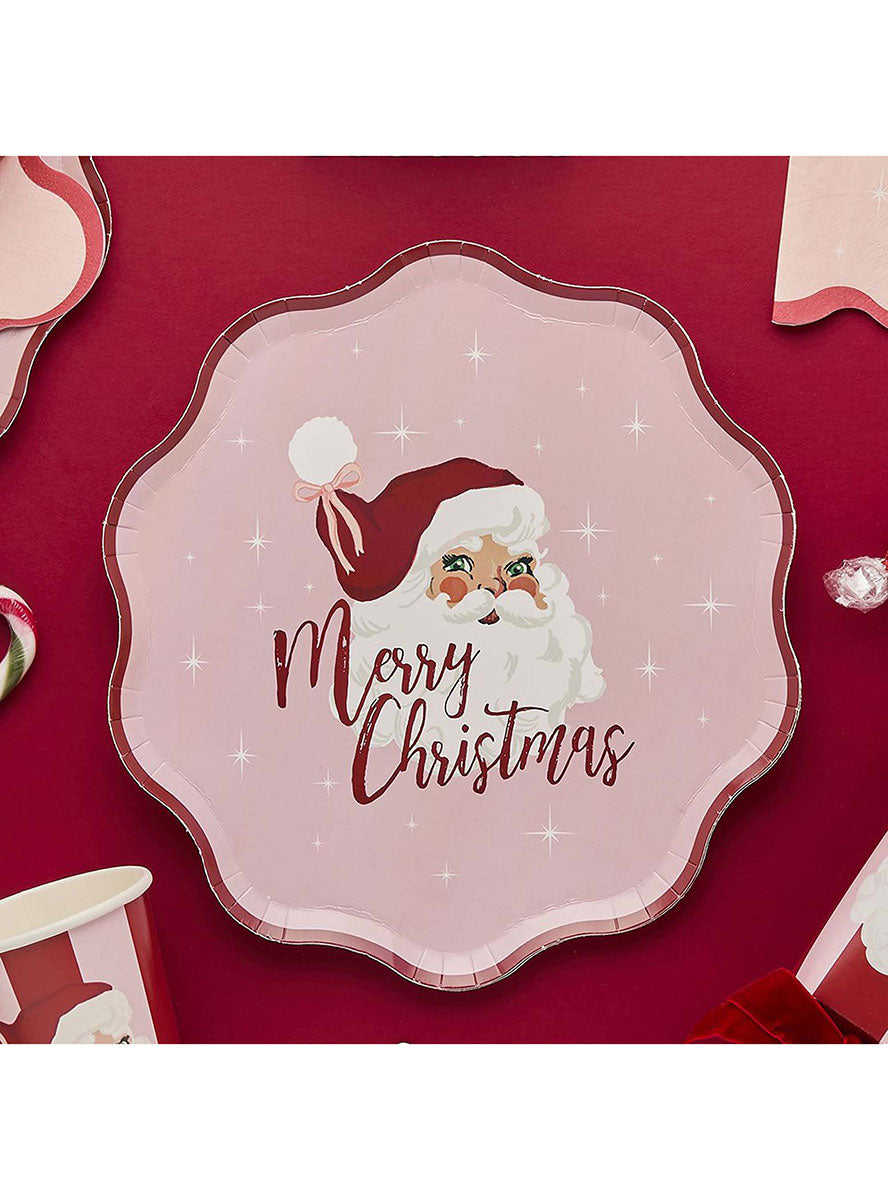 Santa Baby Pink And Red Christmas Paper Plates 8 Pack – Lifestyle Image 1