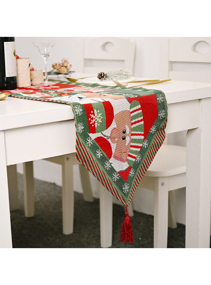Santa Claus Print Thick Knitted Table Runner Christmas Decoration - Main Image