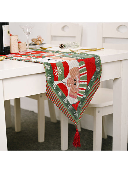 Santa Claus Print Thick Knitted Table Runner Christmas Decoration - Main Image
