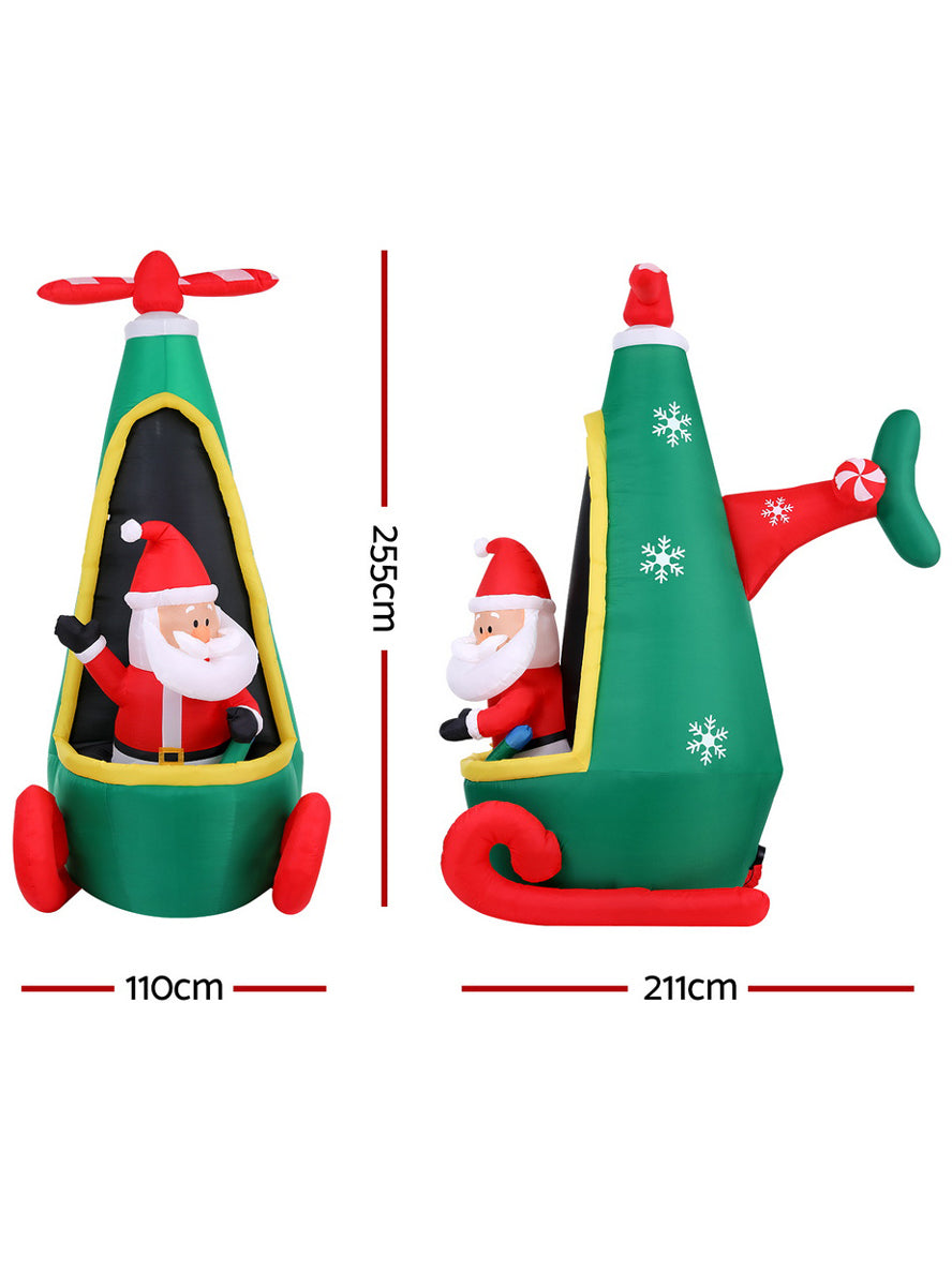 Santa in Helicopter 255cm Inflatable Christmas Decoration - Dimensions Image