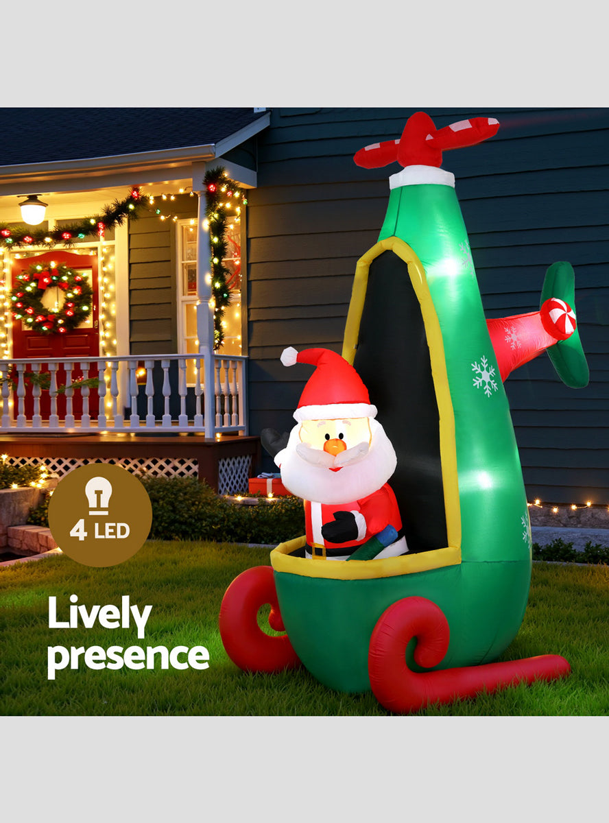Santa in Helicopter 255cm Inflatable Christmas Decoration - Info Image 1