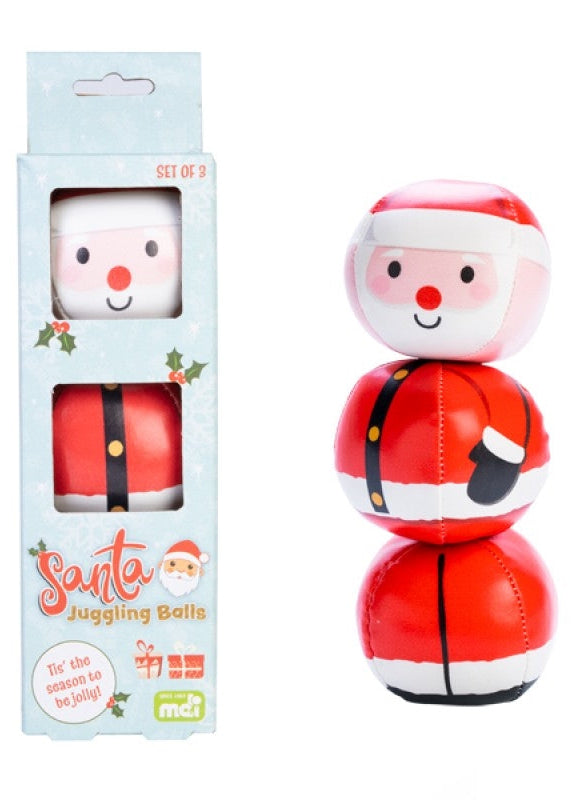 Set of Santa juggling balls with packaging on a white background