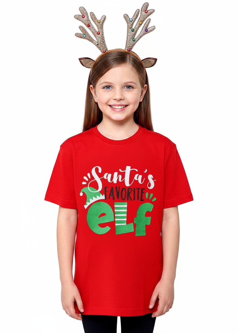 Santa's Favourite Elf Kids Novelty Christmas Shirt - Main Image