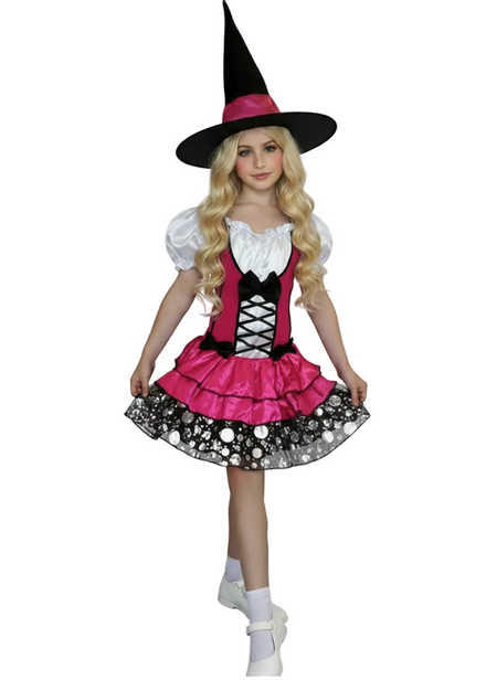 Girls pink and black witch Halloween costume - Main Image